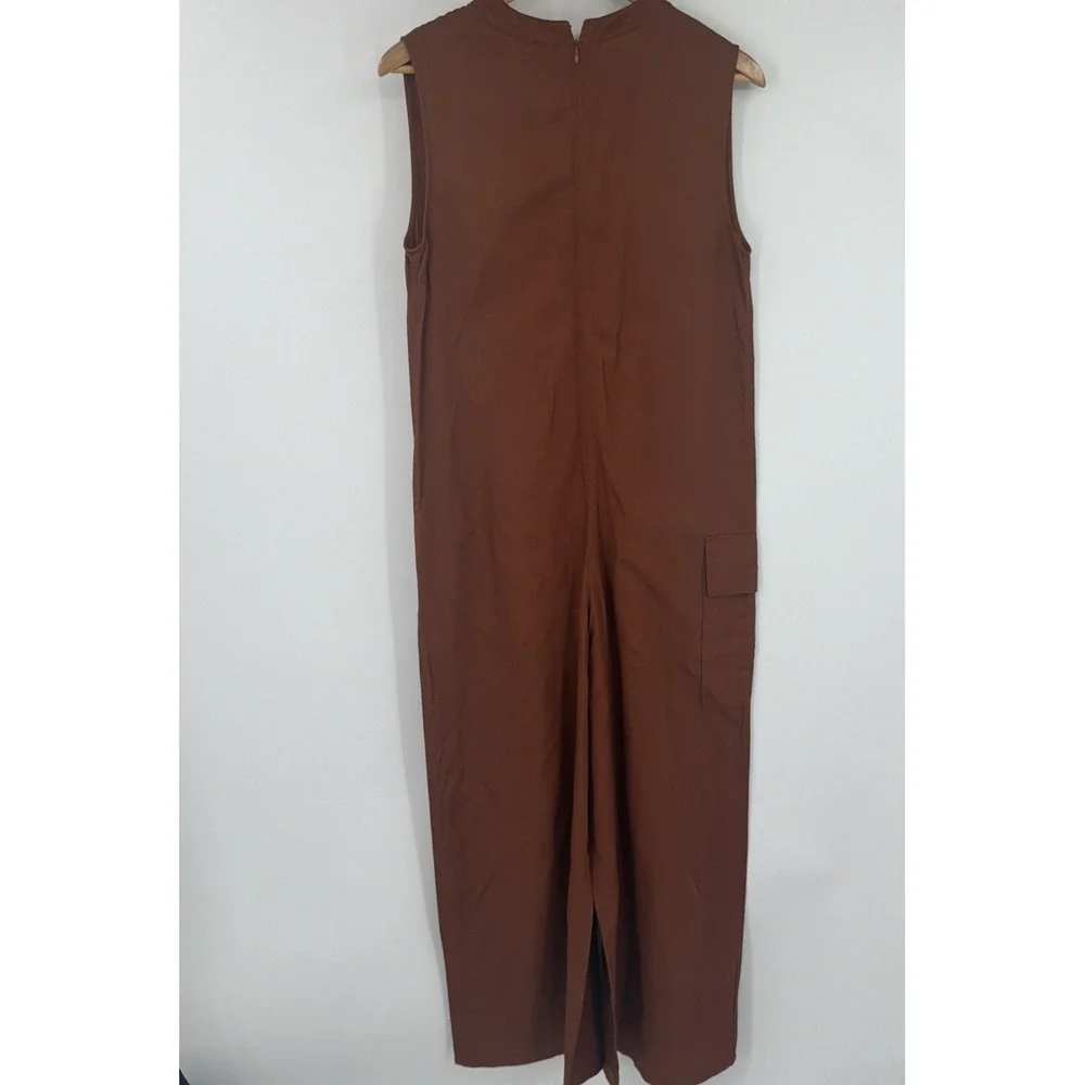 COS Rust Sz 6 Sleeveless Wide Leg Utility Jumpsuit Minimalist Chic Classic